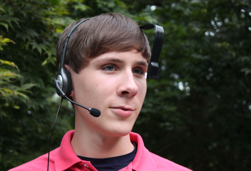A view of a user wearing the BARFS prototype headset.
