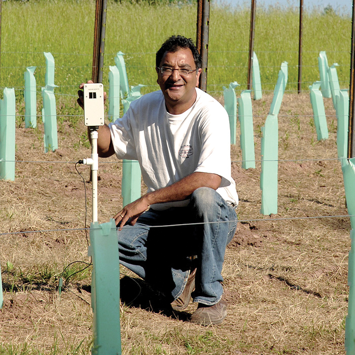 Dr. Singh with his Wireless Vineyard Monitor.