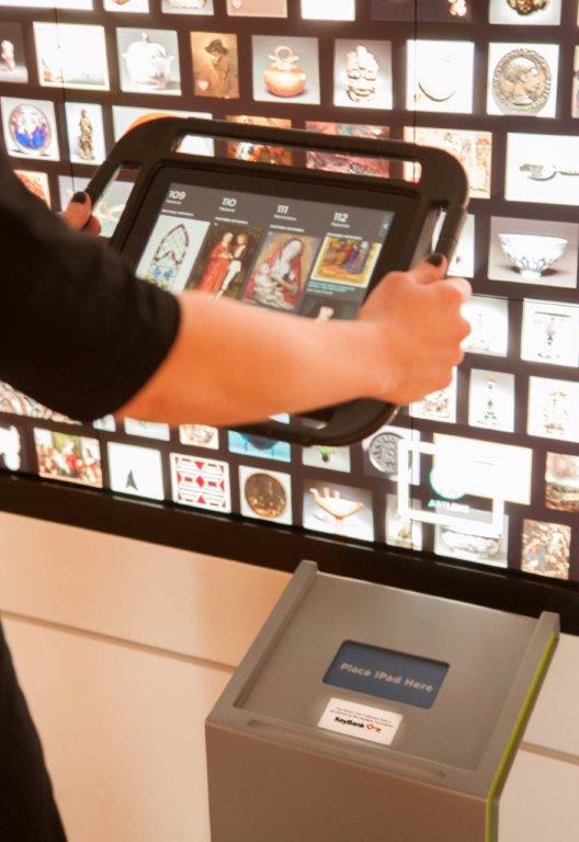 An iPad at a docking station using the Collection Wall at the Cleveland Museum of Art